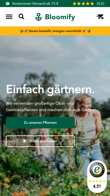 Der Bloomify-Shop auf dem Handy.